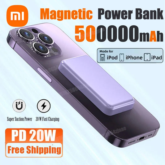 Xiaomi 500 000mAh Power Bank Magnétique – Charge Rapide PD 20W Sans Fil pour iPhone, Samsung, Huawei 2025